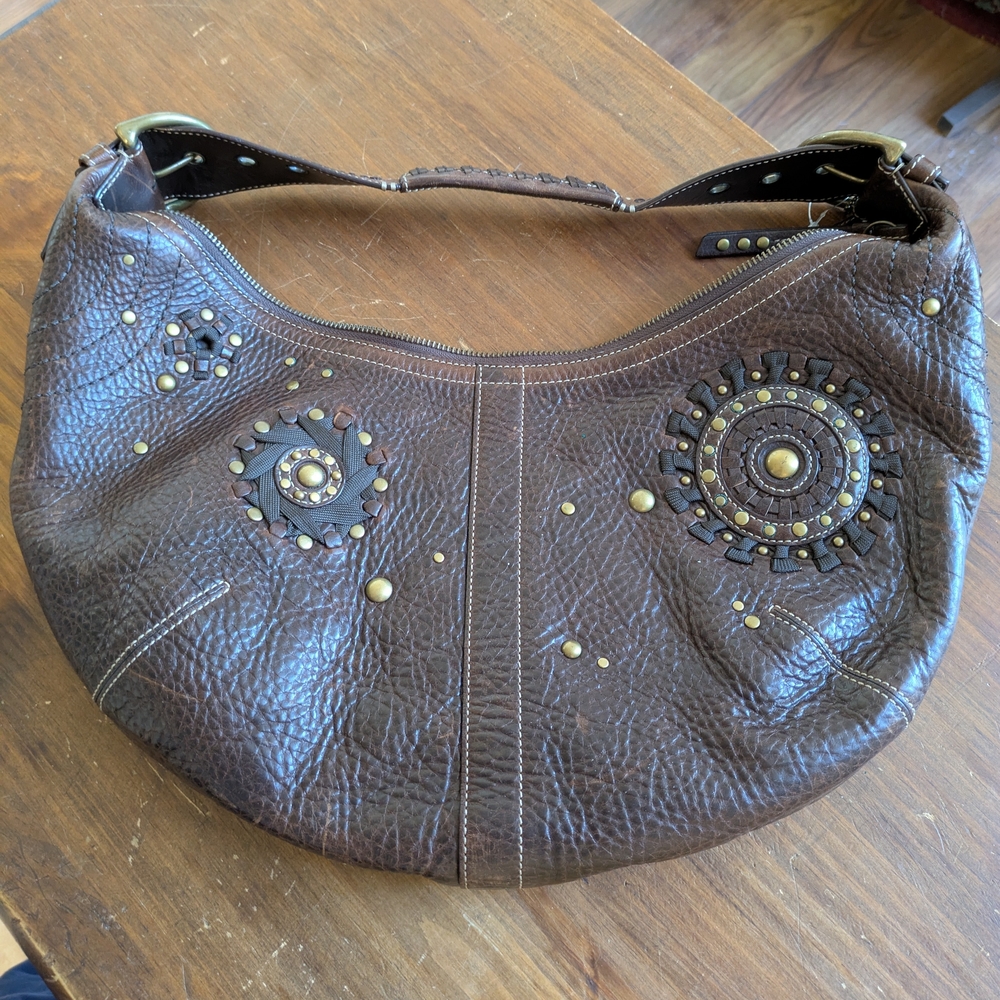 Coach Brown Leather Hobo Bag with Gold Accents